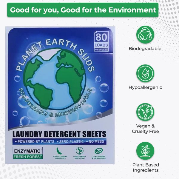 Planet Earth Suds Laundry Detergent Sheets Travel Laundry Detergent Strips Washer Washing Soap Sheets - Eco-Friendly Hypoallergenic Zero Waste No Plastic